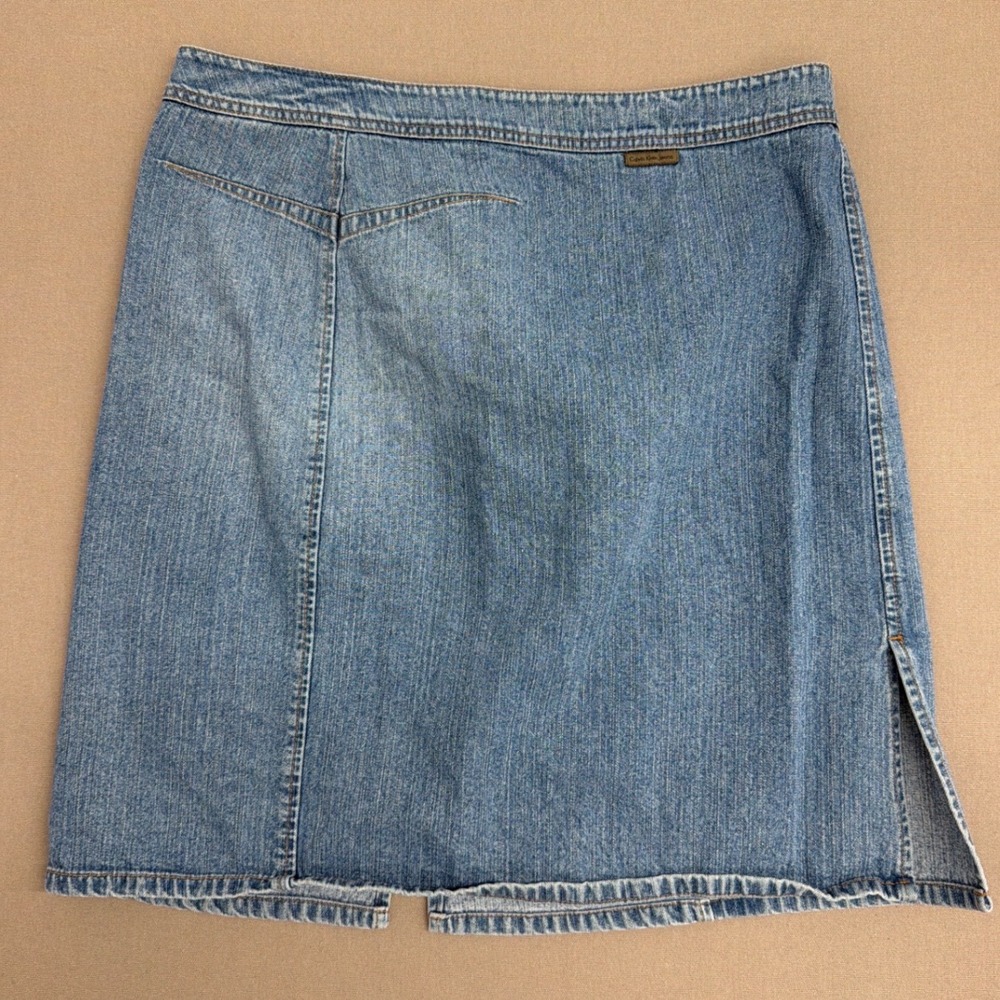 Calvin Klein Jeans‎ Womens Size 12 Denim Mini Skirt Medium Wash Side Zip Slit